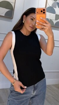 Blusa Regata Tricot Canelada Louise Faixa Lateral