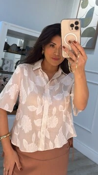 Camisa Bordada Mangas 3/4 Evasê Valéria Lástex Posterior