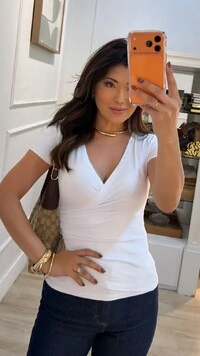 Blusa Cachequer Suplex Mangas Curtas Renata Decote V