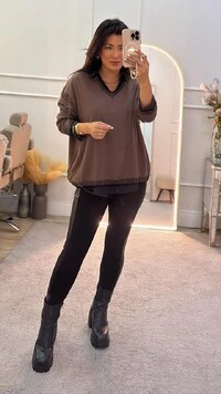 Blusa Tricot Glenda Decote V Com Bicolor Detalhe Bicolor