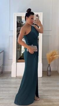 Vestido Longo Detalhe Em Paetê Catarina Fenda Frontal