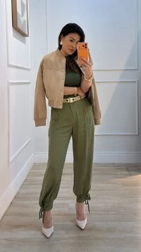 Calça Jogger Viscose Com Linho Nanda Pregas Frontais