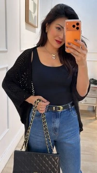 Kimono Tricot Vazado Ashley Mangas 3/4 Punhos Canelados