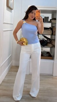 Blusa Ombro Único Canelada Mariah Detalhe Círculo Dourado