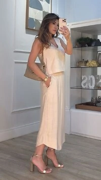 Saia Midi Bolsos Detalhe Trançado Esther Barrado Arredondado