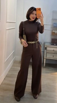 Blusa De Malha Gola Alta Monique Mangas Longas