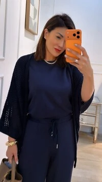 Kimono Tricot Vazado Ashley Mangas 3/4 Punhos Canelados