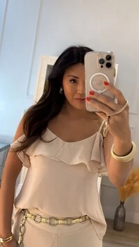 Blusa Regata Crepe Detalhe De Babado Larissa Alças Finas