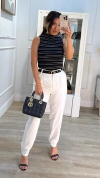 Blusa Regata Cavada Listrada Flavia Gola Média