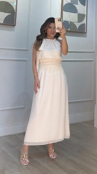 Vestido Midi Chiffon Isis Lástex Largo Na Cintura