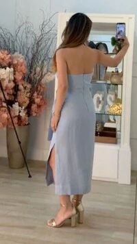 Vestido Midi Mescla Frente Única Yolanda Detalhe Transpassado