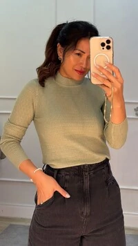 Blusa Tricot Nervuras Retangulares Liz Manga Longa