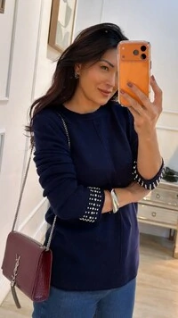 Blusa Tricot Nervura Frontal Taty Punhos Com Aplicações