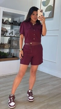Shorts Alfaiataria Eliana Com Pala E Cinto Fino Couro Eco
