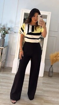 Blusa Ampla Malha Listrada Tricolor Eloise