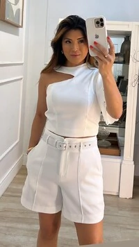 Blusa Cropped Alfaiataria Megan Manga Única Bordada