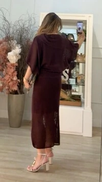 Conjunto Tricot Fio De Lurex Lavínia Poncho & Saia Midi