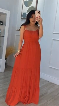 Vestido Longo Kate Alças Com Amarração Regulável E Camadas
