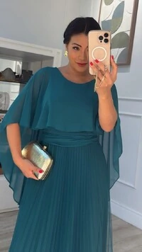 Vestido Longo Mangas Em Echarpe Vivi Saia Plissada Em Tule