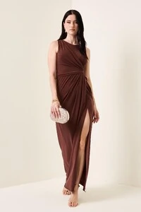 Vestido Longo Melory Detalhe Frontal Drapeado Transpassado