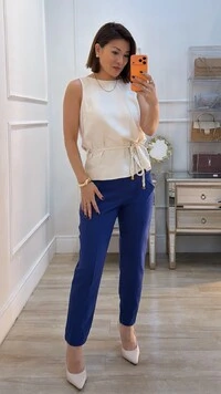 Blusa Regata Decote Abaulado Posterior Nancy Cinto Trançado