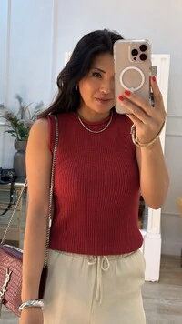 Blusa Colete Tricot Canelado Halley Detalhe Gola Enrolado