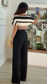 Blusa Ampla Malha Listrada Tricolor Eloise