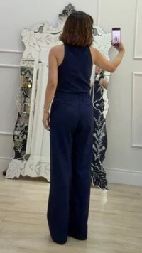 Calça Reta Viscose Beatriz Pala Larga Com Elástico Franzido