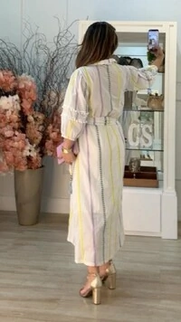 Vestido Midi Bordado Com Fio De Lurex Ingrid Cinto Faixa Com Tassel