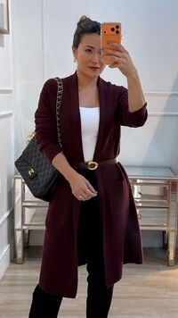 Maxi Cardigan Tricot Eliana Bolsos Quadrados Frontais