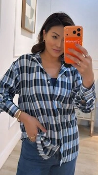 Camisa Xadrez Júlia Mangas Longas Punhos Largos