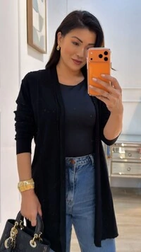 Cardigan Tricot Fabiola Nervuras Frontal Em Relevo