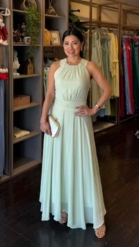 Vestido Longo Chiffon Scarlet Cintura Drapeada