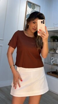 Blusa Morgan Mangas Curtas Com Martingale E Botão Marmorizado