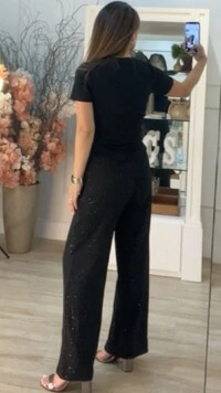 Calça Pantalona Com Brilho Amora Amarração Frontal