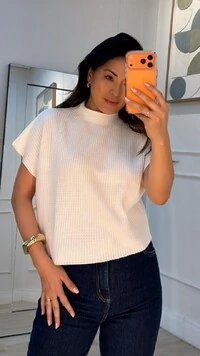 Blusa Tricot Ampla Giulia Gola Alta Enrolado