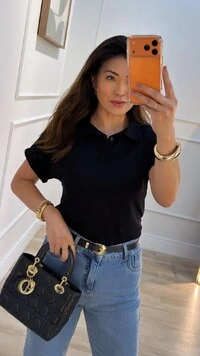 Camisa Polo Texturizada Gabriela Mangas Detalhe Dobrado