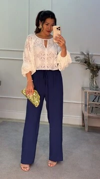Calça Pantalona Rayssa Viscose Com Elástico Na Pala