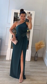 Vestido Longo Detalhe Em Paetê Catarina Fenda Frontal