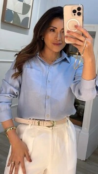 Camisa Mesclada Bolso Único Aysha Martingalê Nos Punhos