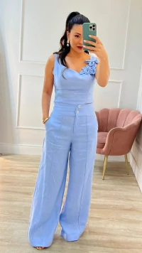 Cropped Linho Nathalia Detalhe De Flor