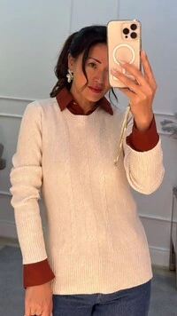 Blusa Tricot Antonia Canelado Com Trançado Triplo Frontal