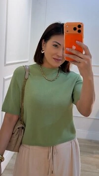 Blusa Tricot Gola Alta Simone Mangas 3/4