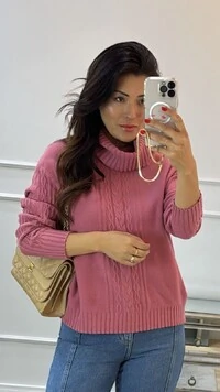 Blusa Tricot Gola Rolê Margoth Detalhes Trançados E Zigue E Zague