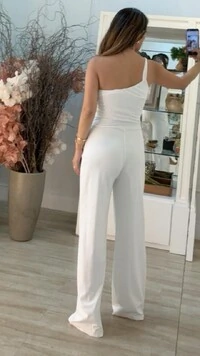 Macacão Longo Pantalona Alça Única Lady Cinto Fixo Fivela Dourada