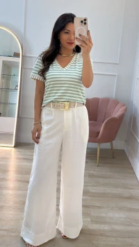 Blusa Malha Listrada Bianca Decote V