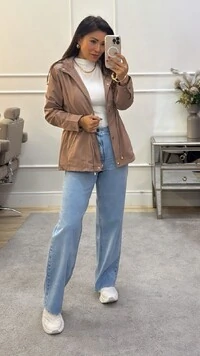 Parka Forro Peluciado Nina Bolsos Com Zíper Diagonais Dourados