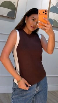 Blusa Regata Tricot Canelada Louise Faixa Lateral