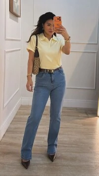 Camisa Polo Texturizada Gabriela Mangas Detalhe Dobrado