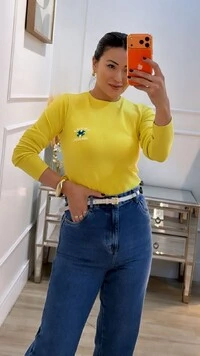 Blusa Tricot Brasil Melinda Punhos Detalhe Dedinho